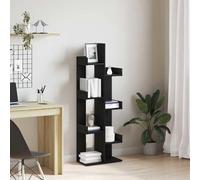mtlskopl Contemporary Black - Custodia a libro a 8 posti, 48 x 25,5 x 140 cm, effetto legno Narrow Tall Bookcase for Living Room Bedroom Study, Modern Minimalist Storage Rack Holds 160 kg