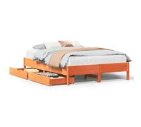 mtlskopl Cornice per letto in legno massello di pino marrone cera, 140 x 200 cm, con rete a doghe e 2 grandi cassetti, rustico, moderno, per camera da letto, camera dei ragazzi e camera degli ospiti