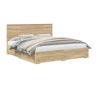 mtlskopl Cornice per letto in rovere Sonoma, 200 x 200 cm, in legno con testiera e 4 cassetti, design moderno, robusta e durevole, per camera da letto, camera dei ragazzi e camera degli ospiti