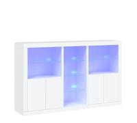 mtlskopl Credenza a LED bianca, 162 x 37 x 100 cm, moderna, per soggiorno, buffet con pannello frontale in vetro RGB, in legno, per cucina, corridoio, sala da pranzo, ufficio