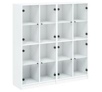 mtlskopl Credenza bianca 136 x 37 x 142 cm in legno con 16 scomparti e ante in vetro, moderna libreria design con spazio per soggiorno, cucina o corridoio