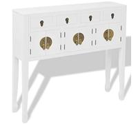 mtlskopl Credenza bianca stile cinese 95x24x91 cm in legno massello con 4 cassetti e 3 scomparti per TV cucina corridoio camera da letto