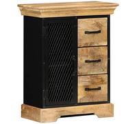 mtlskopl Credenza in legno di mango massiccio, cassettiera dal design industriale con 3 cassetti e 1 anta, credenza vintage, 60 x 30 x 75 cm, armadio in legno con telaio in ferro