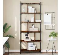 mtlskopl Custodia a libro a 6 strati di rovere fumo, 76 x 32 x 192 cm, Engineered-Wood & Metal Adjustable Legs & Anti-Tip Kit, Modern Industrial Stand-Scaffale per Living Room Bedroom Office