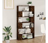 mtlskopl Custodia a libro in legno di quercia affumicata a 6 scomparti, 100 x 24 x 188 cm, Modern Wood-Composite Shelf Doubles as Room Divider, Sturdy & Tall Slim Storage for Living Room Bedroom
