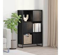 mtlskopl Custodia a libro industriale, 68 x 30 x 108,5 cm, colore nero, effetto quercia, 6 scomparti, robusta struttura in legno, design moderno per Living Room Bedroom Office