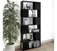 mtlskopl Custodia sottile nera a 5 livelli, Room Divider 31,5" W x 9,4" D x 73,2" H Wood Composite Modern Open Shelf Stand for Living Room Bedroom Office Corner