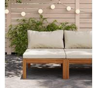 mtlskopl Divano centrale modulare in legno di acacia 65 x 69 x 62,5 cm, cuscino bianco crema, robusto, resistente alle intemperie, per terrazze, balconi, giardini d'inverno e area salotto da giardino