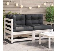 mtlskopl Divano da giardino a 2 posti, in legno di pino bianco, 140 x 70 x 67 cm, con cuscino antracite, design a doghe resistente alle intemperie e sala da balcone modulare per terrazza, giardino