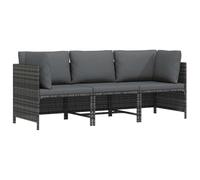 mtlskopl Divano da giardino a 3 posti in rattan PE grigio con cuscino in poliestere color antracite, 60 x 60 x 60 cm, resistente alle intemperie e salvaspazio, per balcone, terrazza e giardino