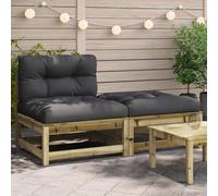 mtlskopl Divano da giardino senza braccioli, 140 x 70 x 67 cm, in legno di pino impregnato con cuscino e sgabello, design moderno a doghe per balcone, terrazza, giardino d'inverno