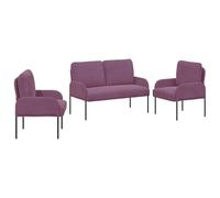 mtlskopl Divano Set 3 Pezzi Moderno Set Divano Soggiorno Inclusi Cuscini Rivestimento in Morbido Poliestere Struttura Compensato Resistente & Gambe Metallo Viola 115x56x80 cm
