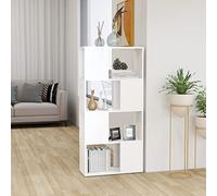 mtlskopl Freestanding 5 animali White Bookshelf Room Divider 60 x 24 x 124,5 cm Legno Engineered Modern Stable Storage Display for Living Room Office Bedroom