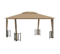 mtlskopl Gazebo da giardino, 3 x 4 m, con pareti laterali e doppio tetto, robusto gazebo per il giardino, struttura in acciaio verniciato a polvere, riparo flessibile per feste, colore tortora