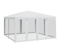 mtlskopl Gazebo per feste, 4 x 4 m, gazebo da giardino, 8 pannelli laterali in rete con cerniera, gazebo da giardino in HDPE, robusto telaio in ferro, bianco, per eventi e feste