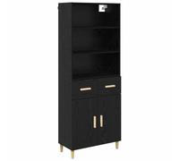 mtlskopl Highboard 180 cm, colore nero, effetto legno massello, credenza con 2 cassetti e 2 ante, robusto armadio da cucina, per sala da pranzo, soggiorno, corridoio