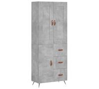 mtlskopl Highboard grigio cemento, 69,5 x 34 x 180 cm, in legno con piedini in metallo, moderna credenza per soggiorno, cucina, corridoio, spazio di archiviazione, design senza tempo per Livingroom