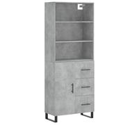 mtlskopl Highboard grigio cemento, 69,5 x 34 x 180 cm, in legno e gambe in ferro, moderna credenza con molto spazio per soggiorno, corridoio, cucina, camera da letto