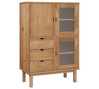 mtlskopl Highboard OTTA 85 x 43 x 125 cm in pino massello moderna credenza con 3 ante 3 cassetti robusto armadio portaoggetti per soggiorno corridoio camera da letto