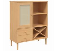 mtlskopl Highboard SENJA in legno di pino massiccio con effetto rattan, 90 x 40 x 112 cm, 2 cassetti e ampio spazio di archiviazione, scaffale laccato UV per soggiorno, corridoio o cucina