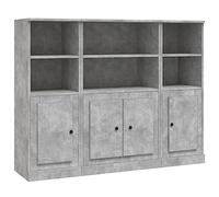 mtlskopl Highboard Set 3 pezzi, grigio cemento, materiale in legno, 132 x 35,5 x 103,5 cm, molto spazio, design moderno, fissaggio a parete per soggiorno, cucina, corridoio