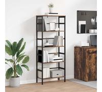 mtlskopl Industrial Bookcase 60 x 29,5 x 149 cm Smoked Oak Engineered Wood & Steel Frame Modern Vintage Shelf Unit with 4 Tiers Sturdy Living Room Office Bedroom Storage