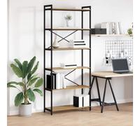 mtlskopl Industrial Bookcase 80 x 30 x 190 cm Artisan Oak Engineered Wood & Black Steel Sturdy Shelves 60 kg Load Modern Freestanding Rack for Living Room, Office, Bedroom