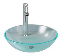 mtlskopl Lavabo rotondo da appoggio con rubinetto e scarico pop-up, vaschetta in vetro di sicurezza smerigliato, set per bagno e WC degli ospiti, Ø 42 x 13 cm
