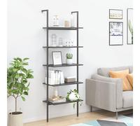 mtlskopl Leaning Ladder Shelf 5 animali Black Steel+Wood Bookcase 64 x 35 x 185 cm Space-Saving Slim Tall Storage Unit Modern Industrial Style for Living Room Home Office Bedroom