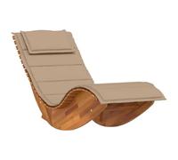mtlskopl Lettino a dondolo in legno di acacia massiccio, sdraio ergonomico da giardino con cuscino e cuscino per terrazza e piscina, comodo lettino in legno con piedini per il pavimento, 154 x 60 x 74