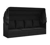 mtlskopl Lettino da giardino con tetto pieghevole e cuscino, in rattan sintetico, regolabile, colore nero, 203 x 65 x 127 cm