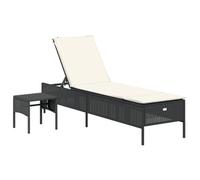 mtlskopl Lettino prendisole con tavolino e cuscino, sdraio da giardino in polyrattan, schienale regolabile in 5 posizioni, inclusa sedia da giardino imbottita con cuscino, nero, 198 x 55 cm