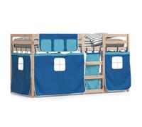 mtlskopl Letto a castello in legno di pino massiccio, blu, 90 x 190 cm, con tende, protezione dalle cadute, scaletta salvaspazio, per cameretta dei bambini dai 6 anni in su, comfort durante il sonno