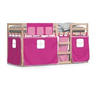 mtlskopl Letto a castello in legno di pino massiccio, rosa, 75 x 190 cm, con tende, design moderno, protezione dalle cadute e spazio per la cameretta dei bambini, camera degli ospiti e sala giochi
