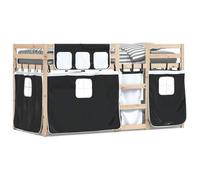 mtlskopl Letto a castello in legno massello con tende bianche e nere, 90 x 190 cm, protezione dalle cadute, scaletta moderna per cameretta dei bambini, camera dei ragazzi e piccoli spazi