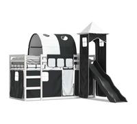 mtlskopl Letto a castello in pino massiccio, 90 x 190 cm, con scivolo antracite e bianco e nero, tende robuste, letto a soppalco per bambini dai 6 anni in su, gioco di ritiro per camera dei ragazzi