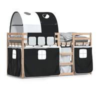 mtlskopl Letto a castello in pino massiccio, bianco, nero, 90 x 200 cm, con tende da gioco, robusto letto in legno per bambini a partire dai 6 anni in su, per camera da letto, camera dei ragazzi