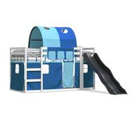 mtlskopl Letto a castello per bambini, con scivolo e tendine, in legno di pino massiccio, 90 x 190 cm, bianco/blu, letto da gioco, design moderno per cameretta dei bambini