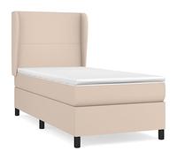 mtlskopl Letto a molle, 100 x 200 cm, marrone cappuccino, letto completo con testiera con orecchie, materasso a molle insacchettate e topper, comodo letto singolo in ecopelle, per un sonno riposante