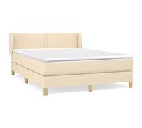 mtlskopl Letto a molle 140 x 190 cm, color crema con materasso e topper, larca, testiera regolabile in altezza, medio, traspirante
