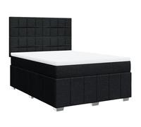 mtlskopl Letto a molle, 140 x 190 cm, con materasso e topper, letto imbottito in tessuto nero, con materasso a molle insacchettate e testiera regolabile in altezza, per camera da letto e camera degli