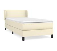 mtlskopl Letto a molle, 80 x 200 cm, set completo con materasso e topper, letto singolo in ecopelle color crema, per camera da letto e stanze degli ospiti, letto dal design moderno con testiera