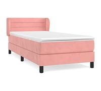 mtlskopl Letto a molle, 90 x 190 cm, con materasso e topper rosa, letto singolo imbottito in velluto con testiera regolabile in altezza, comodo letto per ragazzi e per gli ospiti per chi dorme sulla