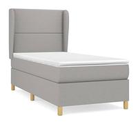mtlskopl Letto a molle 90 x 190 cm, grigio chiaro con materasso e topper, letto singolo in tessuto larice massiccio, testiera regolabile in altezza, supporto medio duro per camera dei ragazzi, camera