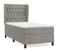 mtlskopl Letto a molle 90 x 190 cm grigio chiaro velluto singolo con materasso e topper, testiera regolabile in altezza, design moderno per camera da letto, camera degli ospiti, camera dei ragazzi
