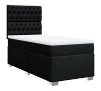 mtlskopl Letto a molle, 90 x 190 cm, in tessuto nero, materasso e topper per camera da letto, camera degli ospiti, camera dei ragazzi