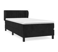mtlskopl Letto a molle, 90 x 190 cm, in velluto nero, con materasso a molle insacchettate e topper, comfort, letto singolo con testiera imbottita, letto completo