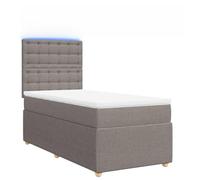 mtlskopl Letto a molle, 90 x 190 cm, tortora con nucleo a molle insacchettate, testiera regolabile in altezza, LED, per camera degli ospiti e dei ragazzi