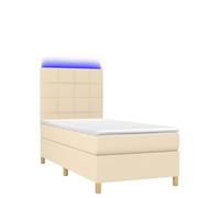 mtlskopl Letto a molle, 90 x 200 cm, color crema con materasso e LED, per camera dei ragazzi e degli ospiti, design moderno, struttura in legno, testiera regolabile in altezza, per un comfort simile