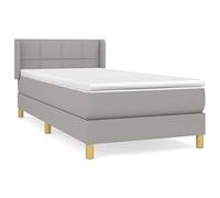 mtlskopl Letto a molle, 90 x 200 cm, con materasso e topper, comodo letto imbottito con testiera con orecchie, moderno letto singolo per chi dorme sulla schiena e sulla pancia, grigio chiaro